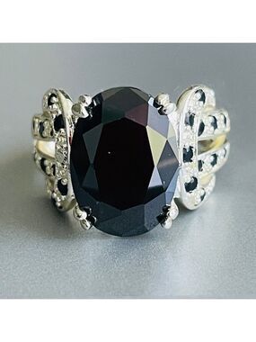 Black Onyx Oval Sterling Silver Cocktail Ring